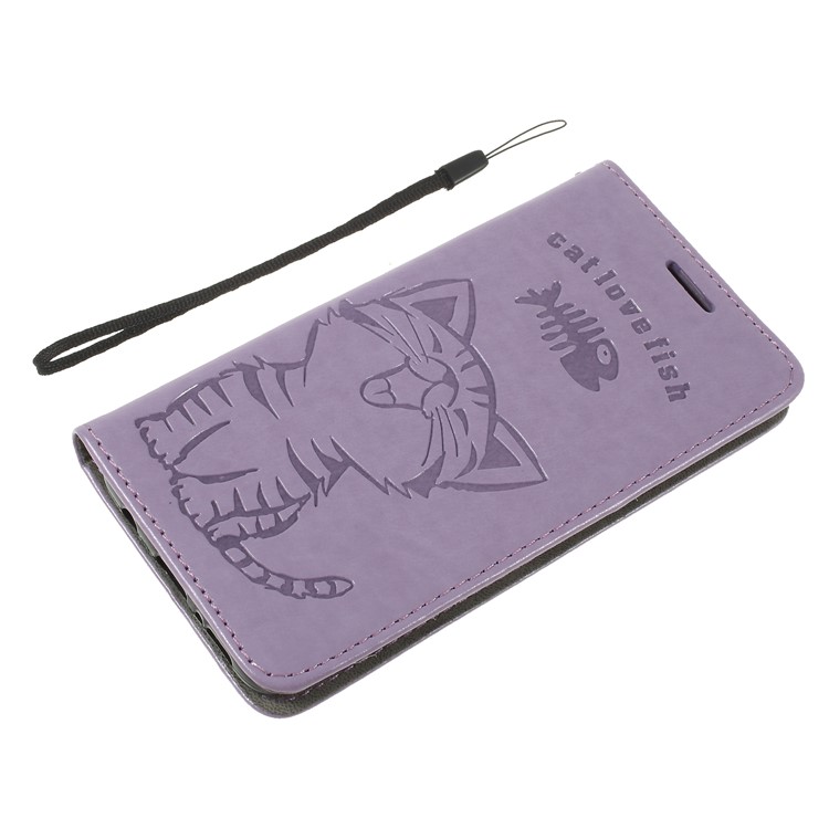Imprint Cat E Fish Bone Carteira Pu Leather Case Acessório Para Samsung Galaxy S9 + G965 - Roxa-8