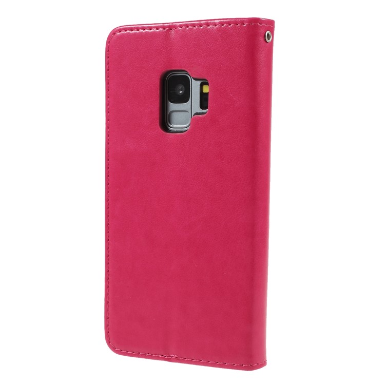 Impressão Cat E Fish Bone Wallet Stand Estojo De Couro Para Samsung Galaxy S9 G960 - Rosa-2