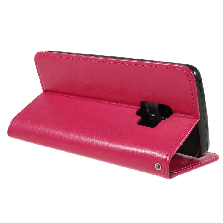 Impressão Cat E Fish Bone Wallet Stand Estojo De Couro Para Samsung Galaxy S9 G960 - Rosa-4