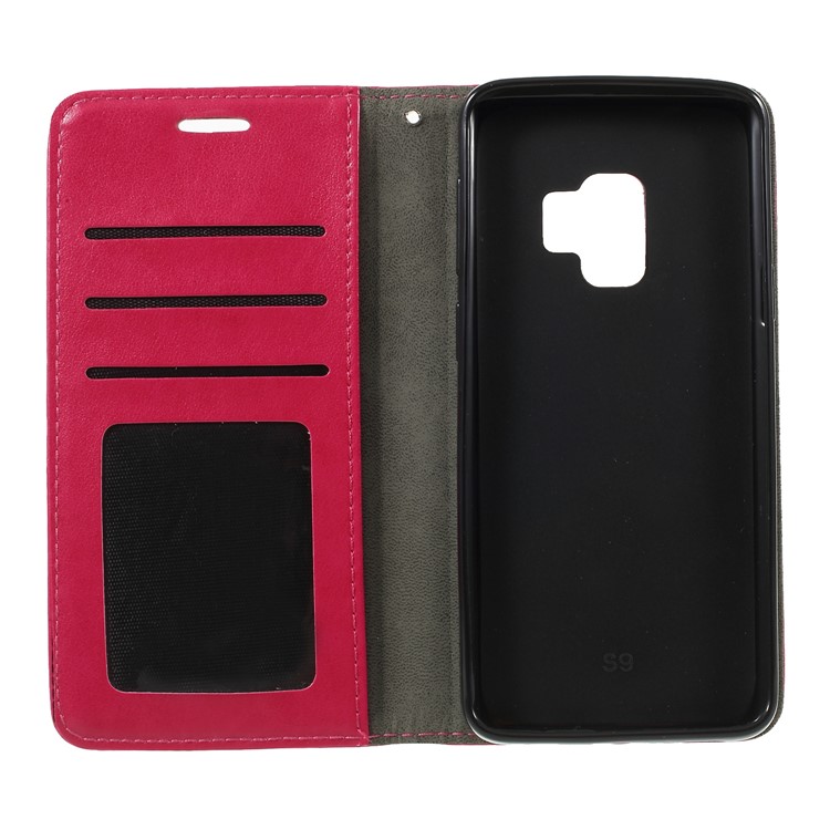 Impressão Cat E Fish Bone Wallet Stand Estojo De Couro Para Samsung Galaxy S9 G960 - Rosa-6