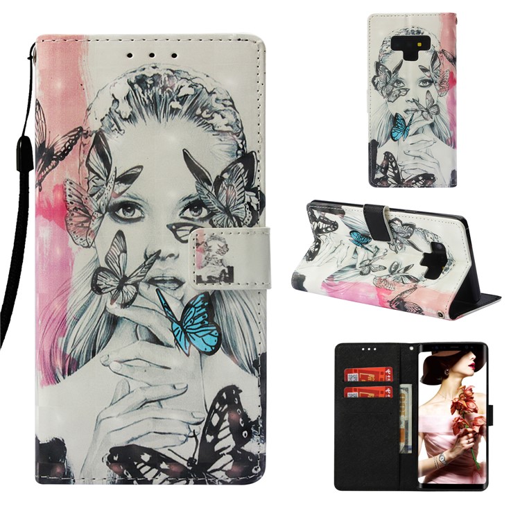 

Patterned Wallet Stand Leather Flip Case for Samsung Galaxy Note9 N960 - Butterfly and Girl