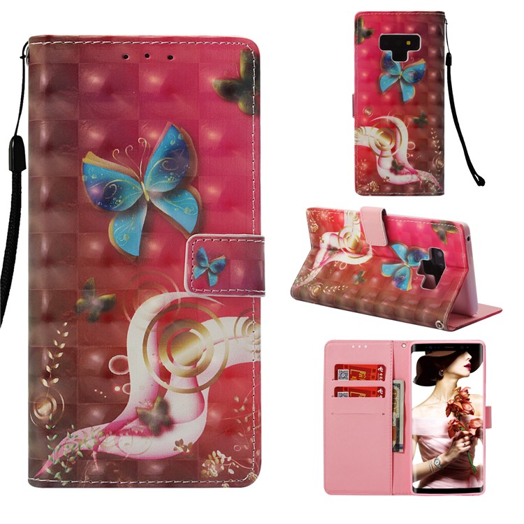 

Patterned Wallet Stand Leather Mobile Phone Cover for Samsung Galaxy Note9 N960 - Blue Butterfly
