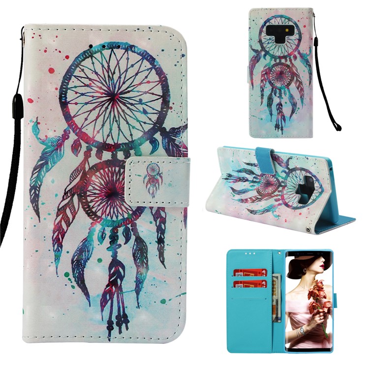 

Pattern Printing Wallet Stand Leather Cover for Samsung Galaxy Note9 N960 - Dream Catcher / White Background