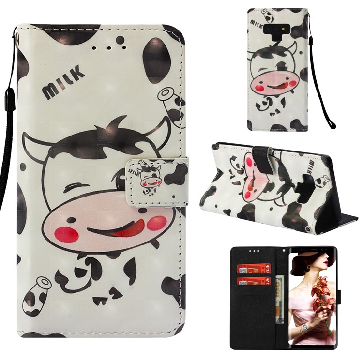

Pattern Printing Wallet Stand PU Leather Shell Case for Samsung Galaxy Note9 N960 - Cute Milk Cow