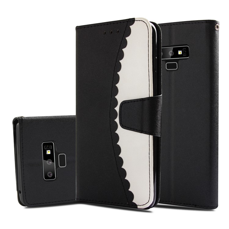 

Two-tone Splicing PU Leather Wallet Stand Mobile Case for Samsung Galaxy Note9 N960 - Black / White