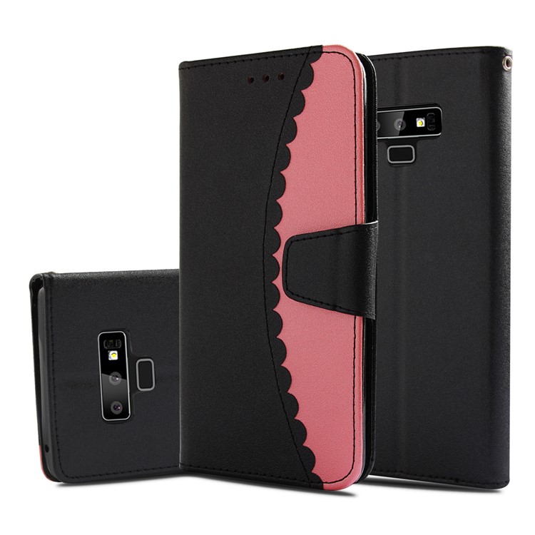 

Two-tone Splicing PU Leather Wallet Stand Mobile Case for Samsung Galaxy Note9 N960 - Black / Rose