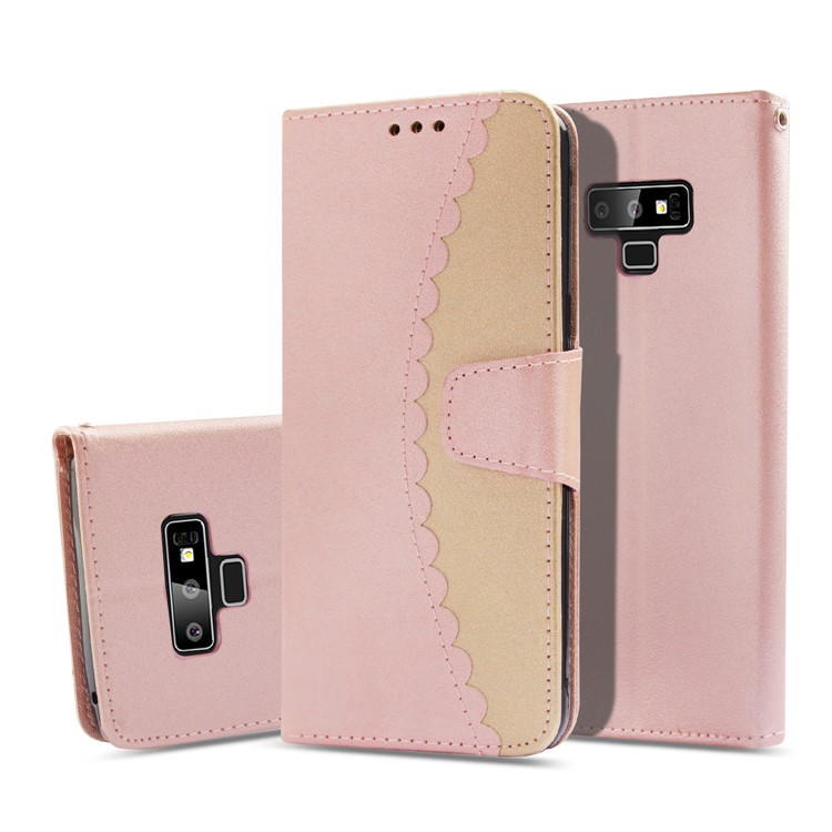 

Two-tone Splicing PU Leather Wallet Stand Mobile Case for Samsung Galaxy Note9 N960 - Rose Gold / Gold