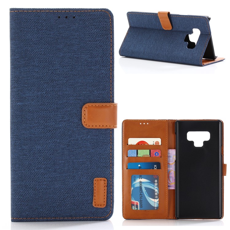 

Jeans Cloth Leather Wallet Stand Case for Samsung Galaxy Note9 N960 - Dark Blue