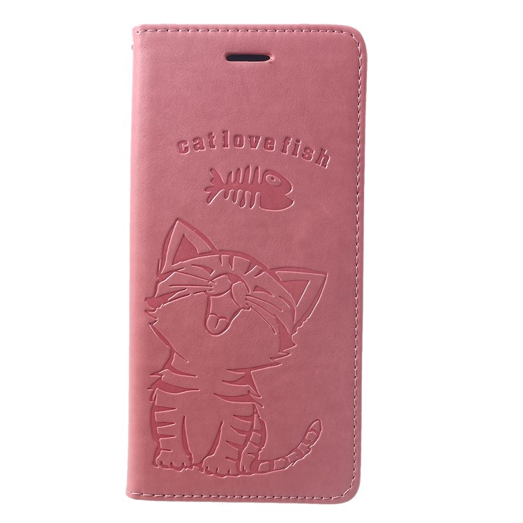 

Imprint Cat and Fish Bone PU Leather Case Wallet Stand Phone Cover for Samsung Galaxy Note9 N960 - Pink