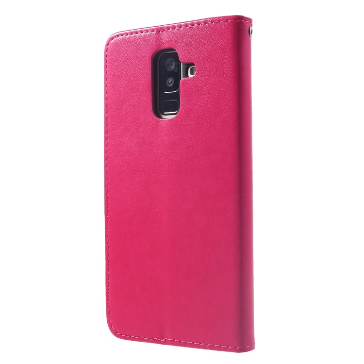 Impressão Cat E Fish Bone Wallet Stand Case Capa De Telefone De Couro Para Samsung Galaxy A6 Plus (2018) / A9 Star Lite - Rosa-2