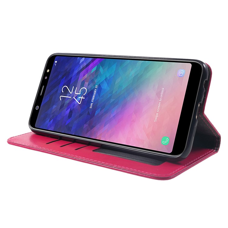 Impressão Cat E Fish Bone Wallet Stand Case Capa De Telefone De Couro Para Samsung Galaxy A6 Plus (2018) / A9 Star Lite - Rosa-4