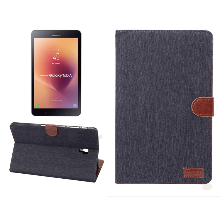 Jeans Cloth Texture Wallet Stand Leather Flip Case for Samsung Galaxy Tab A 10.5 (2018) T590 T595 - Black Blue-1