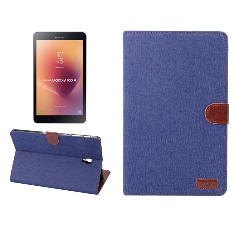 Jeans Cloth Texture Wallet Stand Leather Flip Shell for Samsung Galaxy Tab A 10.5 (2018) T590 T595 - Dark Blue-1