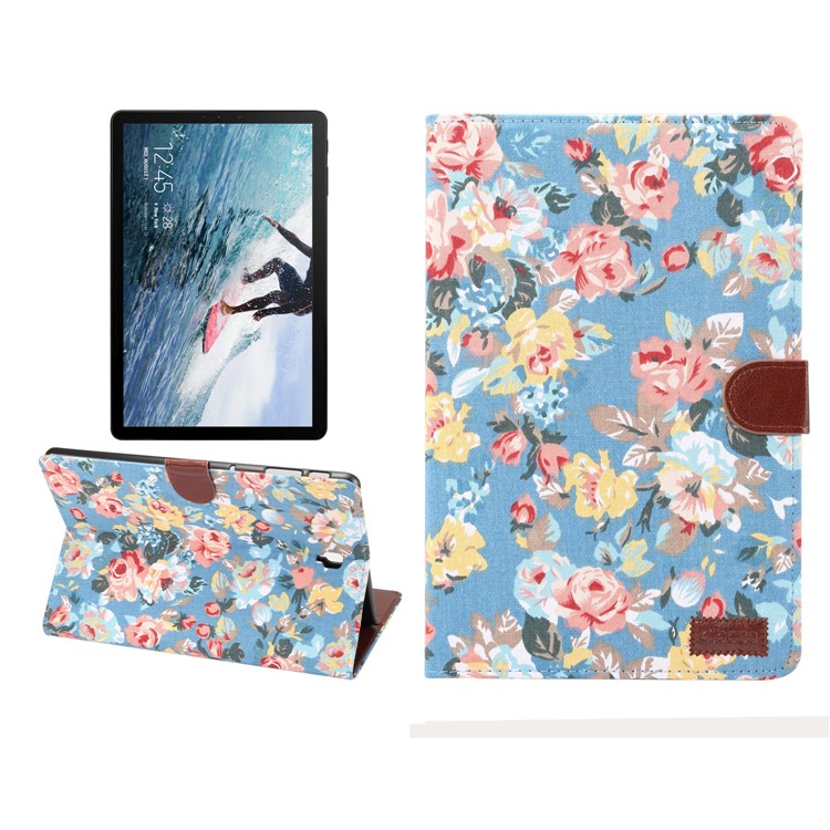 Flor De La Tela De La PU De La PU Billetera De La Tableta De Cuero Con Soporte Para Samsung Galaxy Tab S4 10.5 T830 - Azul-1