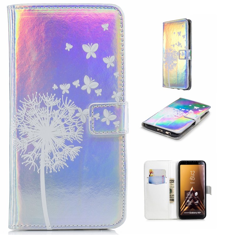 

Laser Carving Embossment Wallet Leather Mobile Phone Case for Samsung Galaxy A6+ (2018) / A9 Star Lite - Dandelion, Galaxy A6+ (2018)