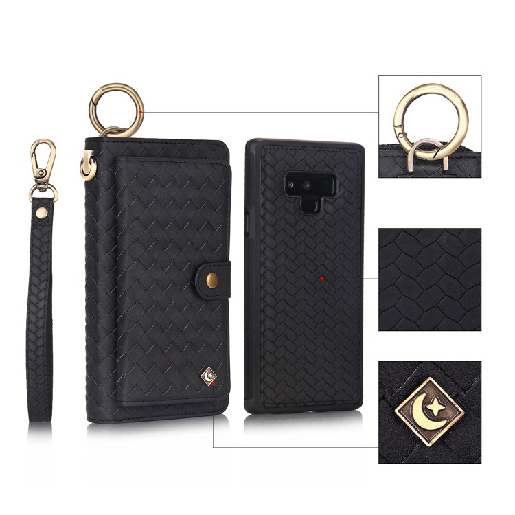 

Multifunctional Woven Texture Detachable Split Leather Wallet Case for Samsung Galaxy Note9 SM-N960 - Black, Galaxy Note9
