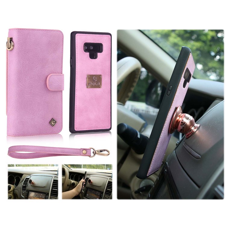 

For Samsung Galaxy Note9 N960 Magnetic Detachable 2-in-1 Case with Mirror, Stand Feature - Pink, Galaxy Note9