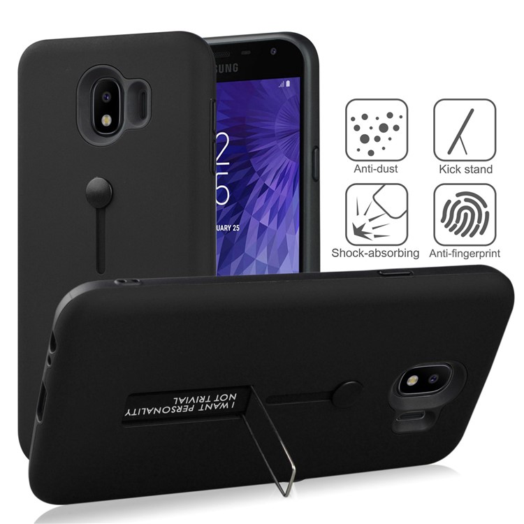 

TPU + PC Hybrid Kickstand Case with Finger Holder Strap for Samsung Galaxy J4 (2018) - Black, Galaxy J4 (2018)