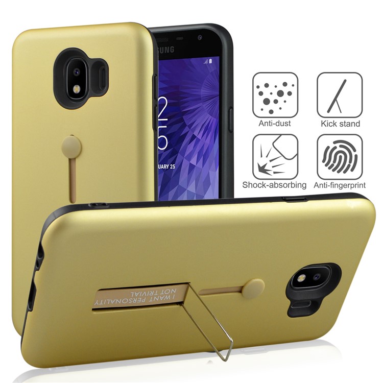 

TPU + PC Hybrid Kickstand Case Cover with Finger Holder Strap for Samsung Galaxy J4 (2018) - Gold, Galaxy J4 (2018)