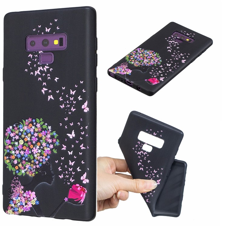 

Pattern Printing Embossed TPU Protection Case for Samsung Galaxy Note9 SM-N960 - Flower and Butterfly