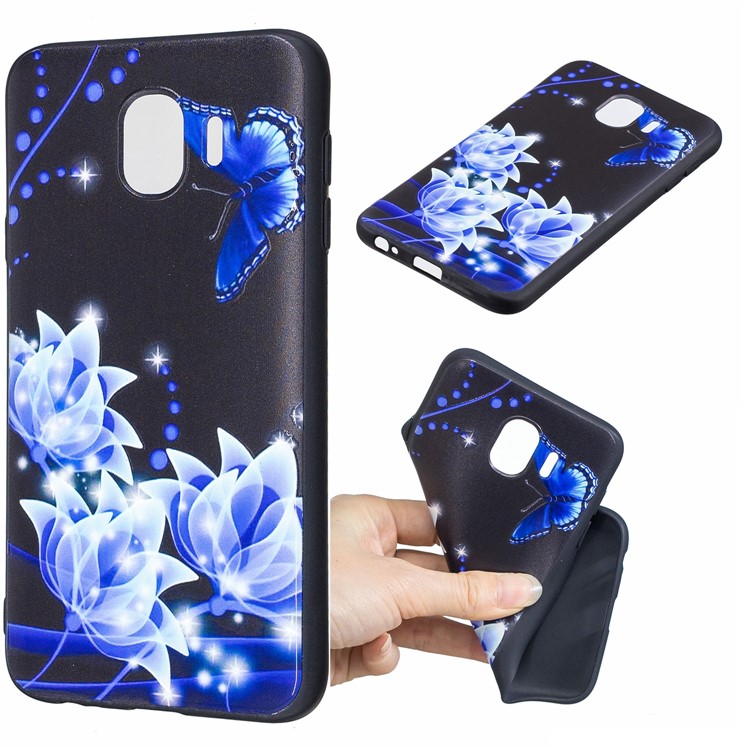 

Образный Тисненый Корпус TPU Для Галактики Samsung J4 (2018) - Синий Цветок, Galaxy J4 (2018)