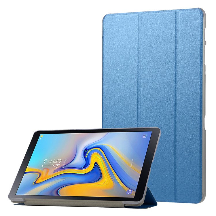 

Трехцветная Стойка С Шелковой Текстурой Смарт-кожаный Чехол Для Samsung Galaxy Tab 10,5 (2018) T590 T595 - Темно-синий, Galaxy Tab A 10.5 (2018) T590 T595