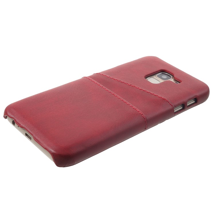 PU Leather Coated PC Hard Case with 2 Card Slots for Samsung Galaxy J6 (2018) - Red-3