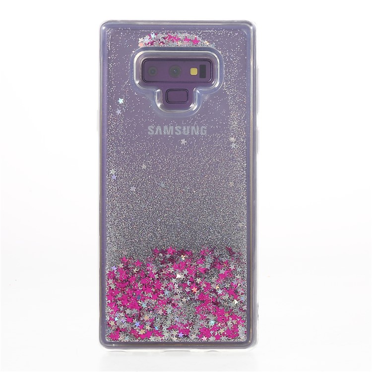 For Samsung Galaxy Note9 N960 Liquid Glitter Powder Quicksand TPU Acrylic Hybrid Case - Rose / Silver Star Pattern-2