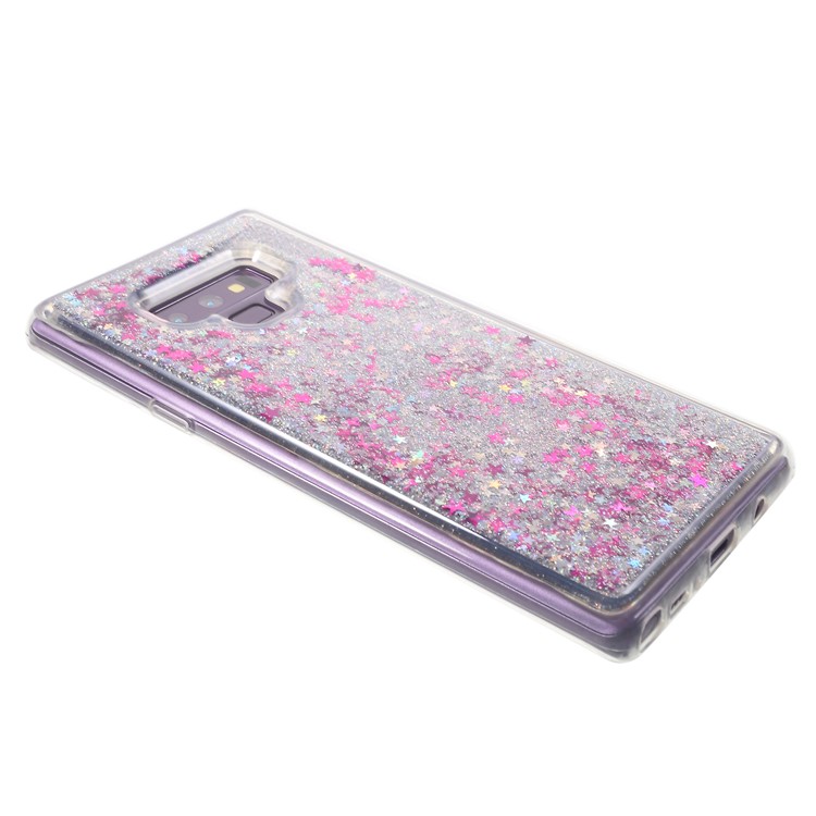 For Samsung Galaxy Note9 N960 Liquid Glitter Powder Quicksand TPU Acrylic Hybrid Case - Rose / Silver Star Pattern-3