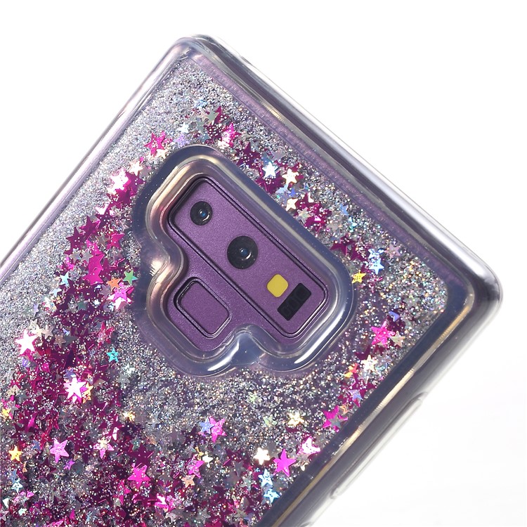 For Samsung Galaxy Note9 N960 Liquid Glitter Powder Quicksand TPU Acrylic Hybrid Case - Rose / Silver Star Pattern-4