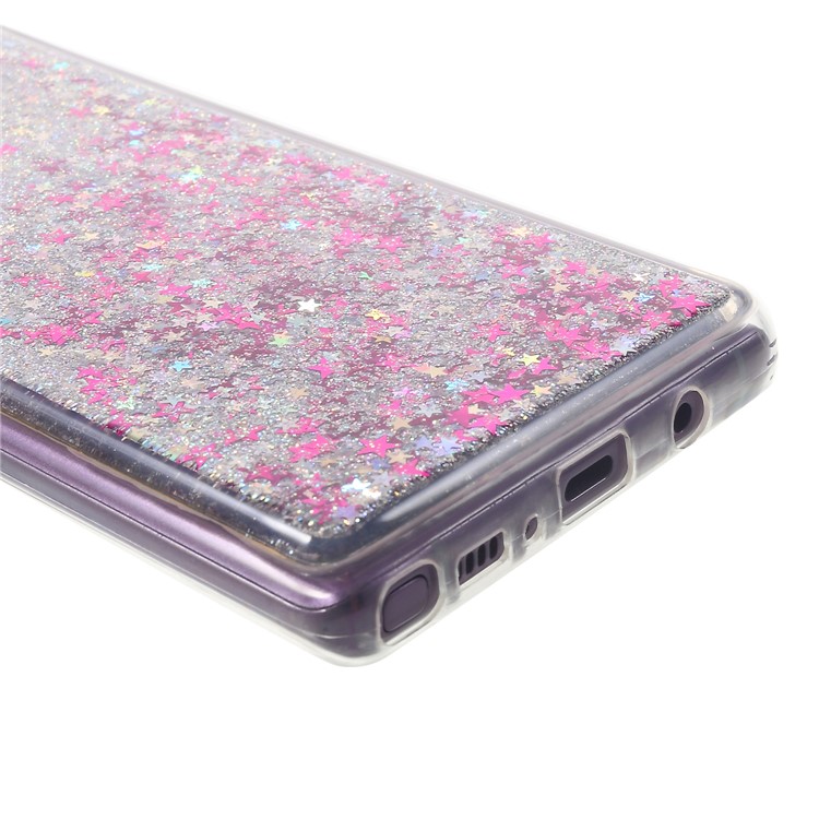 For Samsung Galaxy Note9 N960 Liquid Glitter Powder Quicksand TPU Acrylic Hybrid Case - Rose / Silver Star Pattern-5