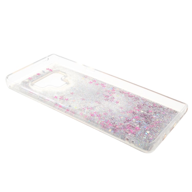 For Samsung Galaxy Note9 N960 Liquid Glitter Powder Quicksand TPU Acrylic Hybrid Case - Rose / Silver Star Pattern-6