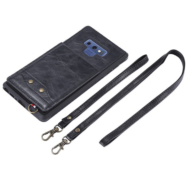 Kickstand PU Leather Coated TPU Cover Shell with Card Holders for Samsung Galaxy Note9 N960 - Black-11