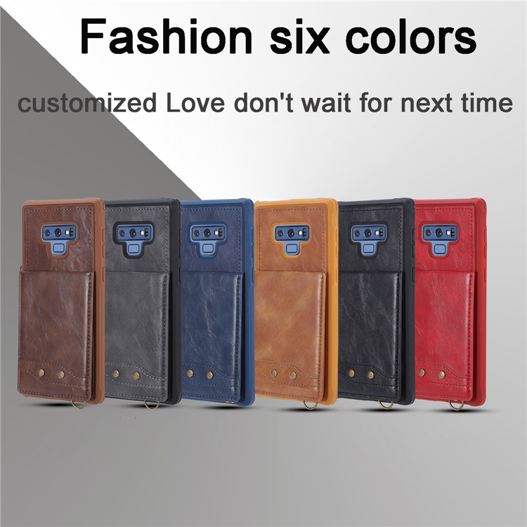 Kickstand PU Leather Coated TPU Cover Shell with Card Holders for Samsung Galaxy Note9 N960 - Black-12