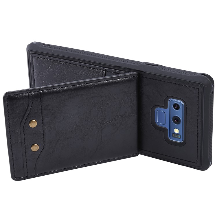 Kickstand PU Leather Coated TPU Cover Shell with Card Holders for Samsung Galaxy Note9 N960 - Black-4
