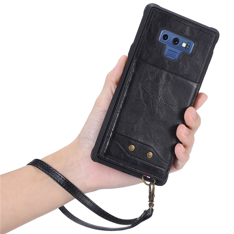 Kickstand PU Leather Coated TPU Cover Shell with Card Holders for Samsung Galaxy Note9 N960 - Black-9