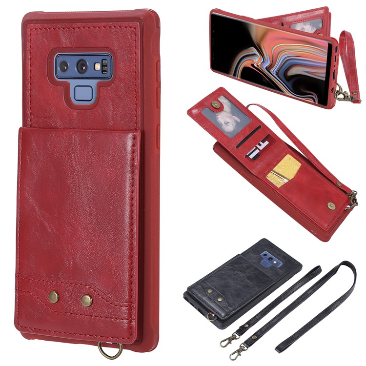

Kickstand PU Leather Coated TPU Mobile Case Shell with Card Holders for Samsung Galaxy Note9 N960 - Red