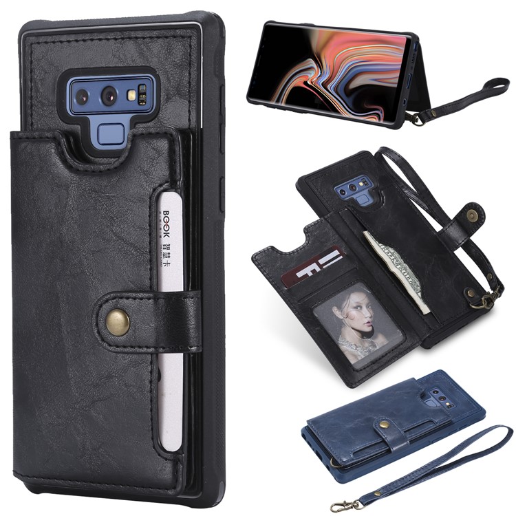 

PU Leather Coated TPU Case Wallet Kickstand Case for Samsung Galaxy Note9 N960 - Black