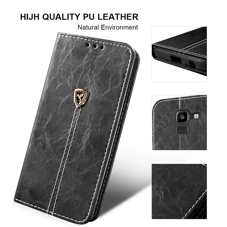 Peace Dove Series Leather Wallet Stand Cellphone Case for Samsung Galaxy J6 (2018) - Black-5