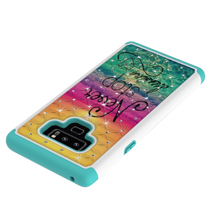 Pattern Printing Rhinestone Decoration PC TPU Hybrid Mobile Phone Case for Samsung Galaxy Note9 N960 - Never Stop Dreaming-3