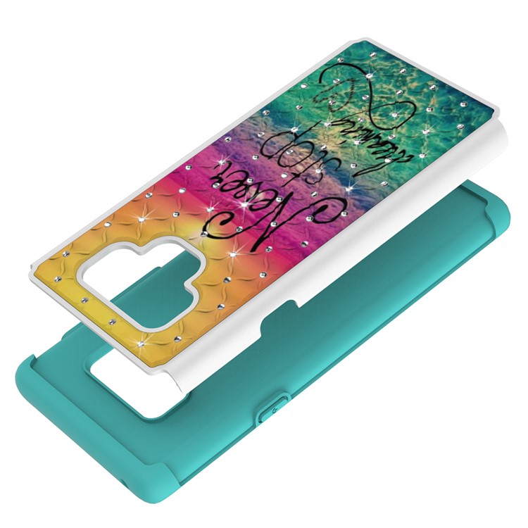 Pattern Printing Rhinestone Decoration PC TPU Hybrid Mobile Phone Case for Samsung Galaxy Note9 N960 - Never Stop Dreaming-4
