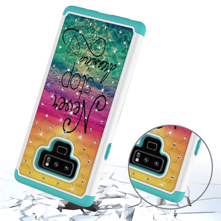Pattern Printing Rhinestone Decoration PC TPU Hybrid Mobile Phone Case for Samsung Galaxy Note9 N960 - Never Stop Dreaming-5