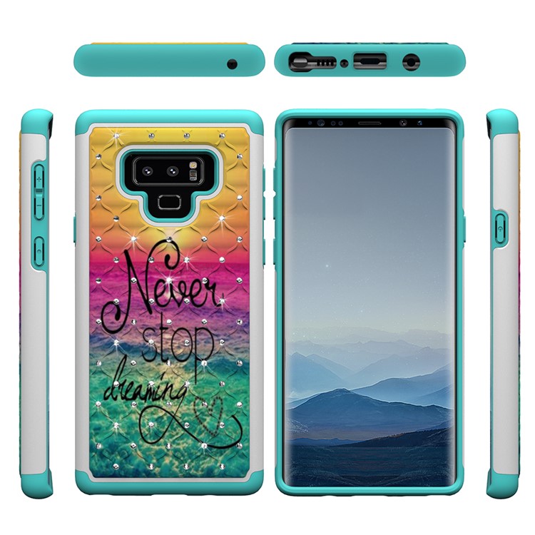 Pattern Printing Rhinestone Decoration PC TPU Hybrid Mobile Phone Case for Samsung Galaxy Note9 N960 - Never Stop Dreaming-6