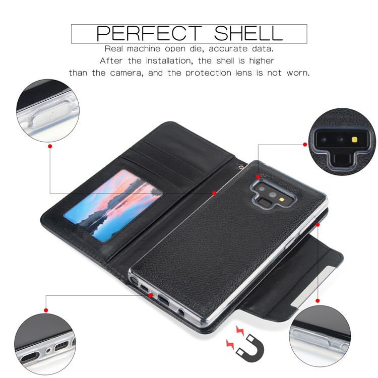 Magnet Detachable 2-in-1 Litchi Texture Leather Wallet Cover for Samsung Galaxy Note9 N960 - Black-3