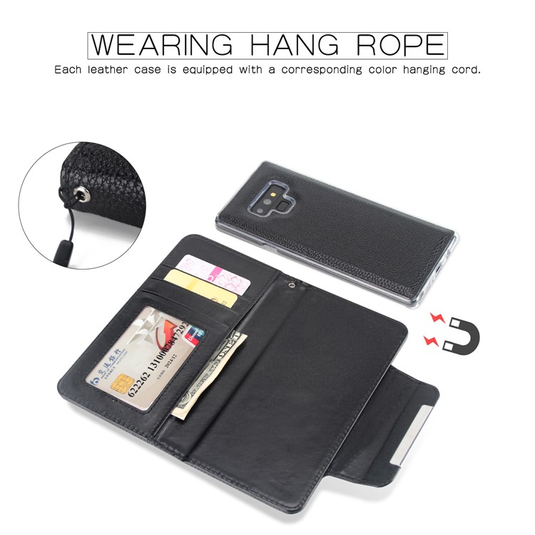 Magnet Detachable 2-in-1 Litchi Texture Leather Wallet Cover for Samsung Galaxy Note9 N960 - Black-4