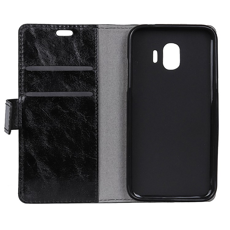 Crazy Horse Texture Stand Wallet Leather Protection Cell Phone Cover for Samsung Galaxy J2 Core - Black-3