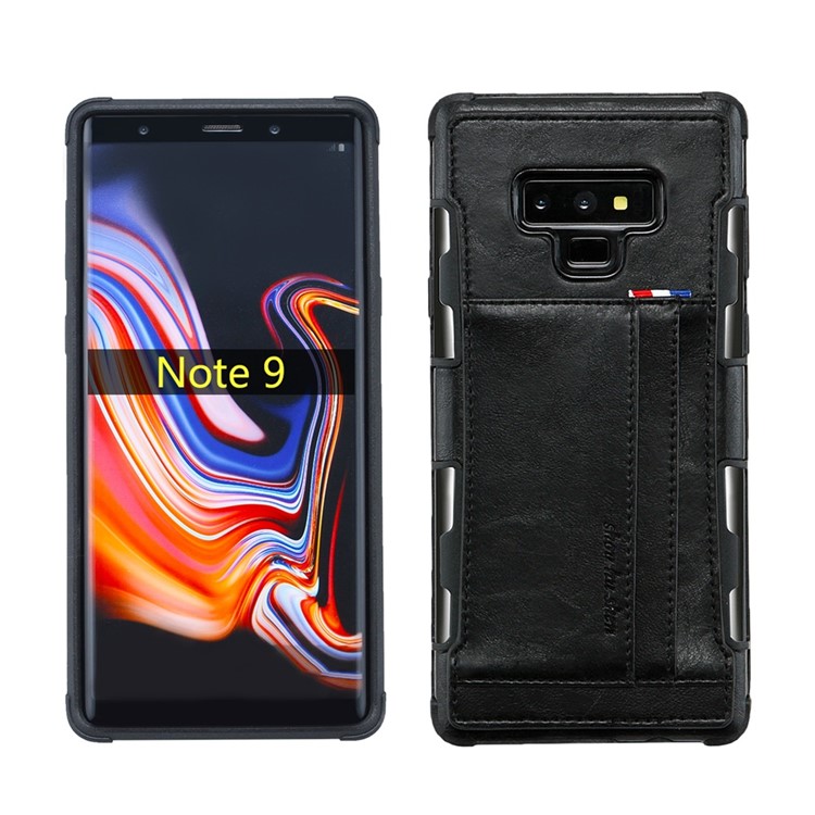 For Samsung Galaxy Note9 N960 PU Leather Coated PC TPU Hybrid Case (Double Card Slots) - Black-2