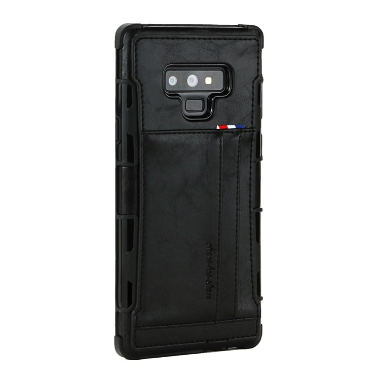For Samsung Galaxy Note9 N960 PU Leather Coated PC TPU Hybrid Case (Double Card Slots) - Black-4
