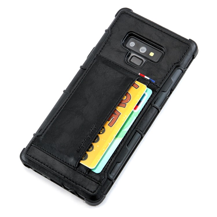 For Samsung Galaxy Note9 N960 PU Leather Coated PC TPU Hybrid Case (Double Card Slots) - Black-5