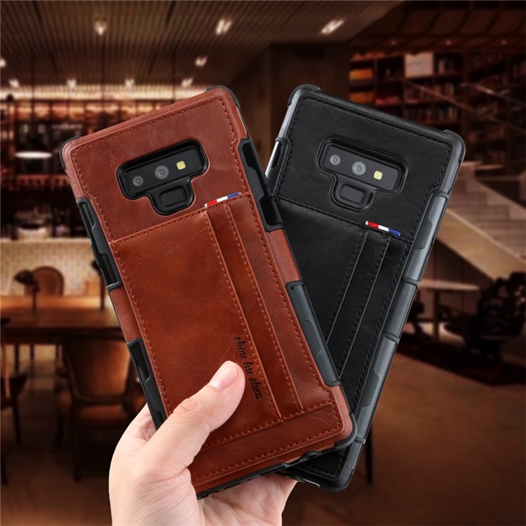 For Samsung Galaxy Note9 N960 PU Leather Coated PC TPU Hybrid Case (Double Card Slots) - Black-8